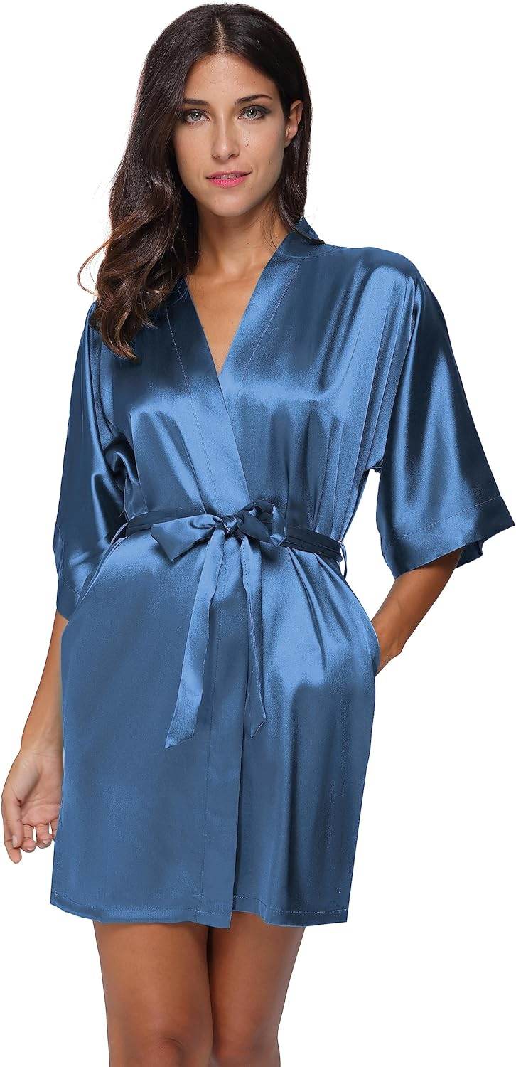 The Bund Women's Satin Robes Bride Bridesmaid Lace Short Silk Wedding Party Lightweight Bathrobe Soft Sleepwear S-XXXL - Concordia Style Boutique