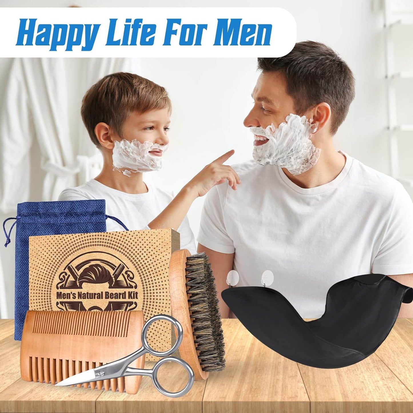 Beard Brush Comb Bib Scissors - - Men’s 5 Pieces Beard Growth Grooming Kit- Natural Boar Bristle Brush Beard Care - Concordia Style Boutique