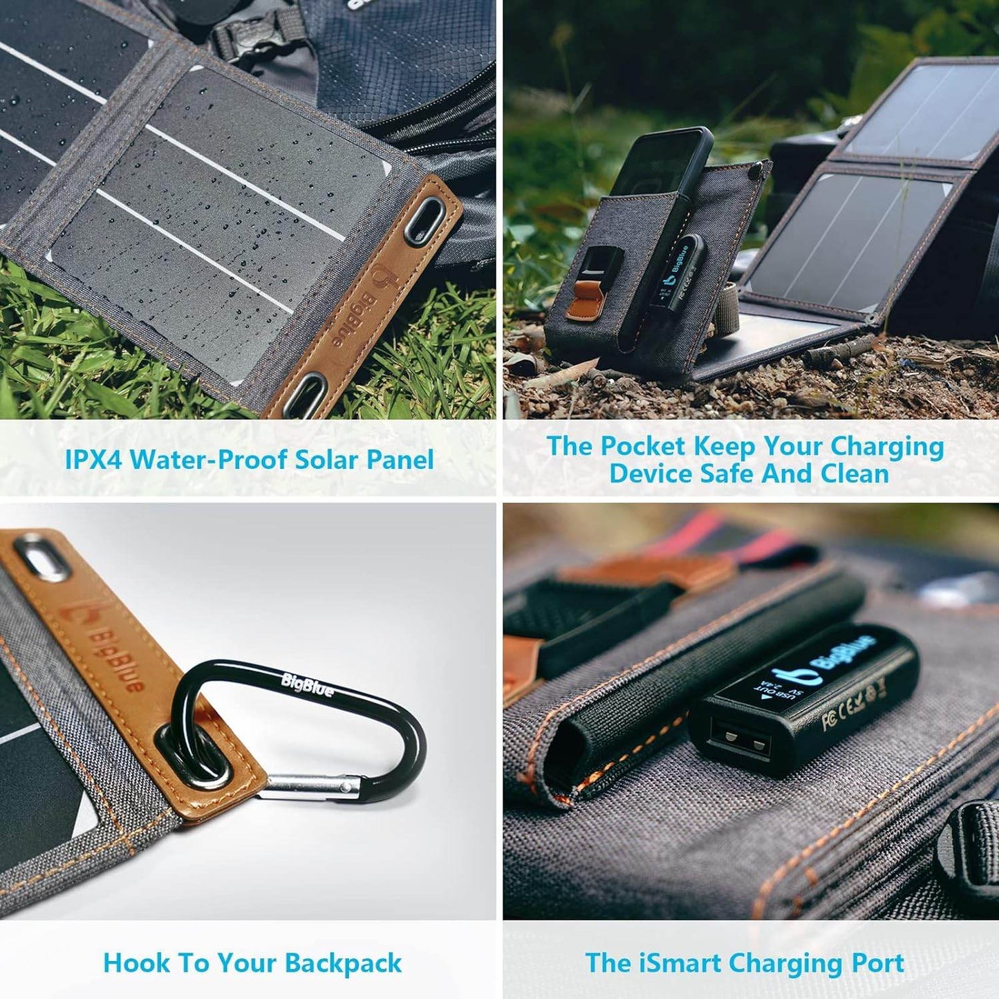 Tiny Solar Charger - BigBlue -14W - SunPower Solar Panels with USB-A Port (5V/2.4A Max), IPX4 Waterproof, Portable Solar Phone Charger - Compatible with iPhone X/8/7, Tablet, Samsung, LG, etc - Concordia Style Boutique