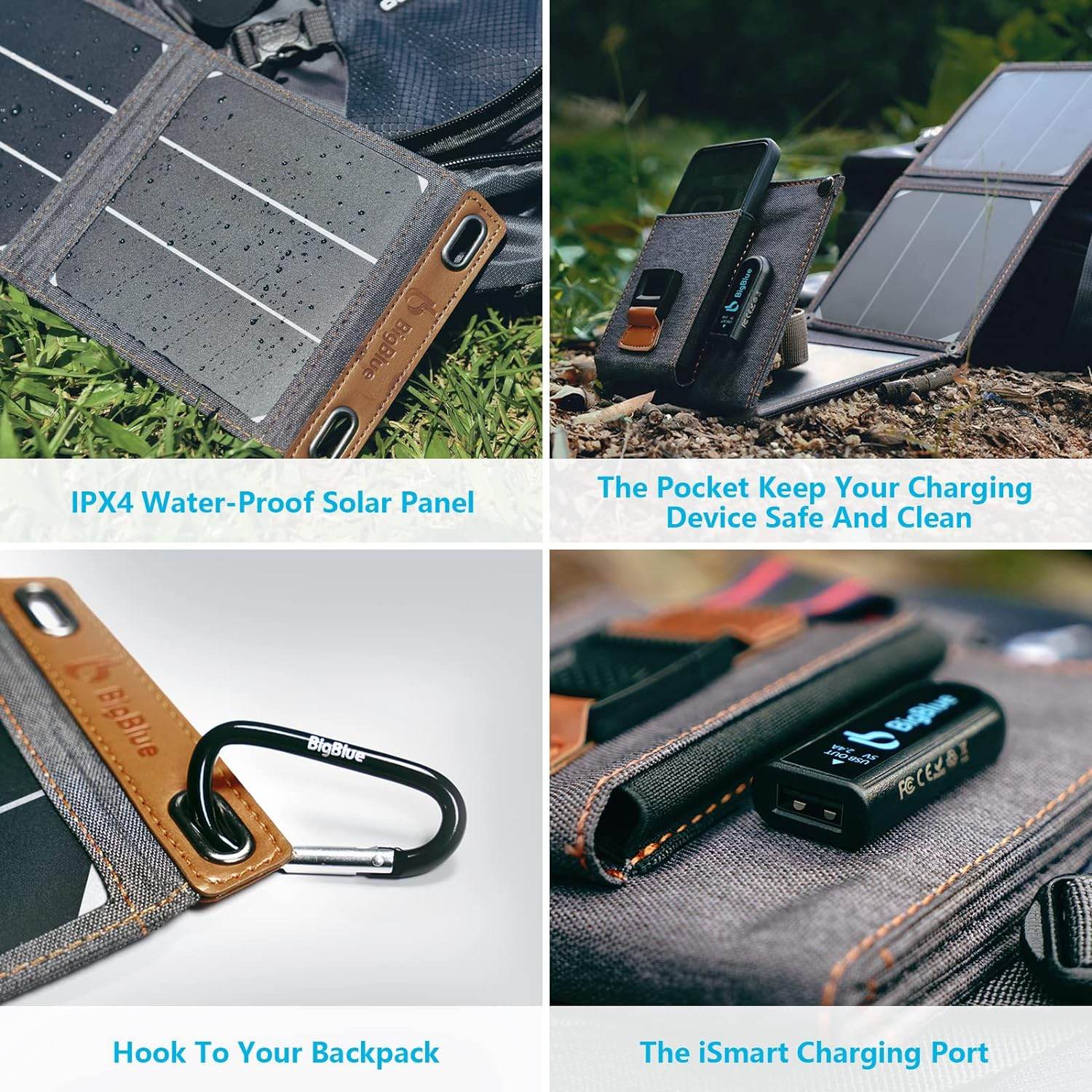 Tiny Solar Charger - BigBlue -14W - SunPower Solar Panels with USB-A Port (5V/2.4A Max), IPX4 Waterproof, Portable Solar Phone Charger - Compatible with iPhone X/8/7, Tablet, Samsung, LG, etc - Concordia Style Boutique