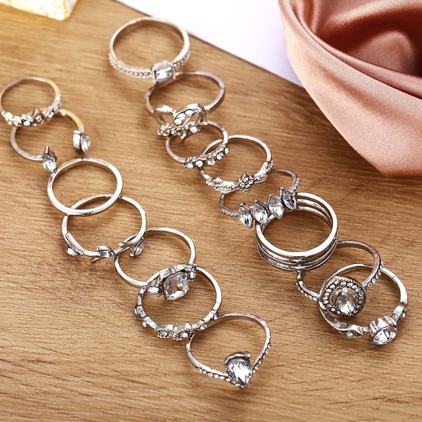 15 Pcs/Set Rhinestone Finger Rings, Individuality Creative Alloy Different Patterns Rhinestone Rings for Women Silver 1.7cm/0.67" - Premium rings from Concordia Style Boutique - Just $3.61! Shop now at Concordia Style Boutique