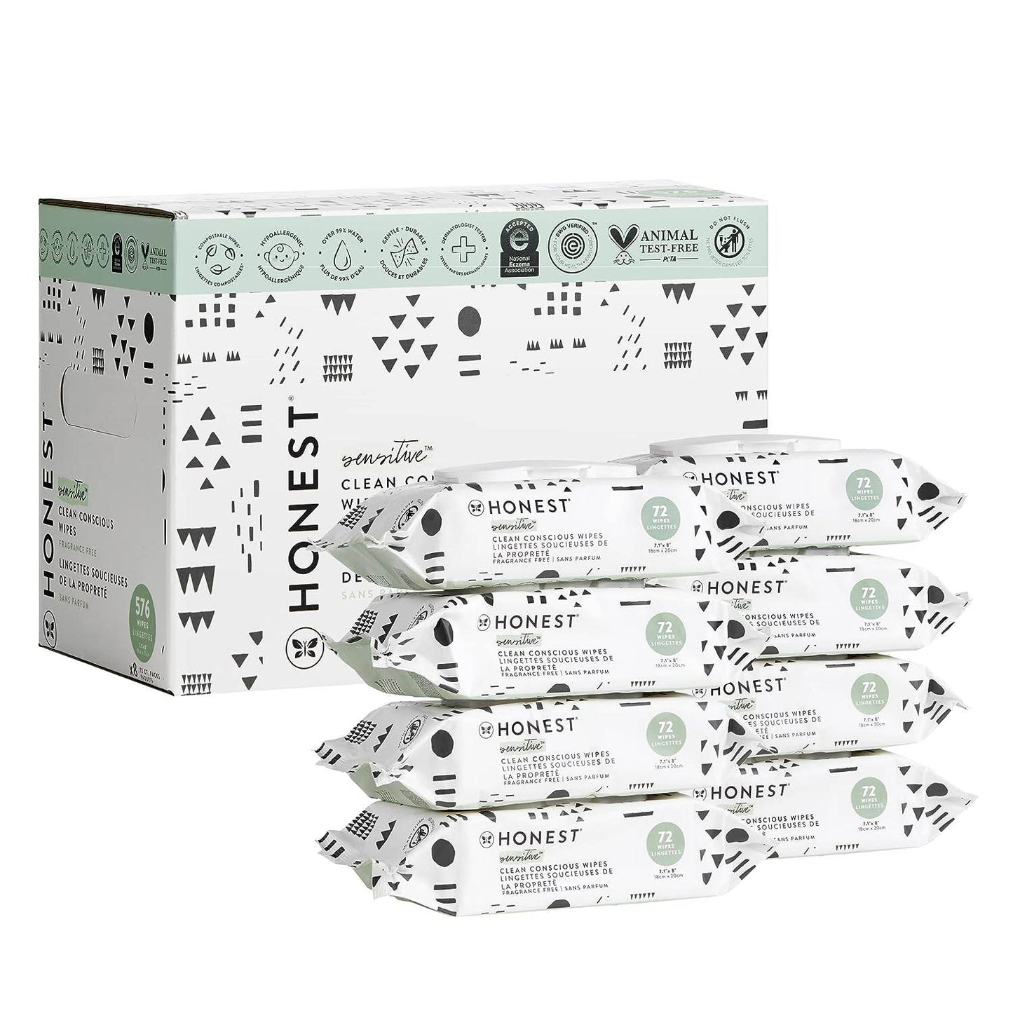 The Honest Company Clean Conscious Wipes | 99% Water, Compostable, Plant-Based, Baby Wipes | Hypoallergenic, EWG Verified | Geo Mood, 288 Count - Concordia Style Boutique
