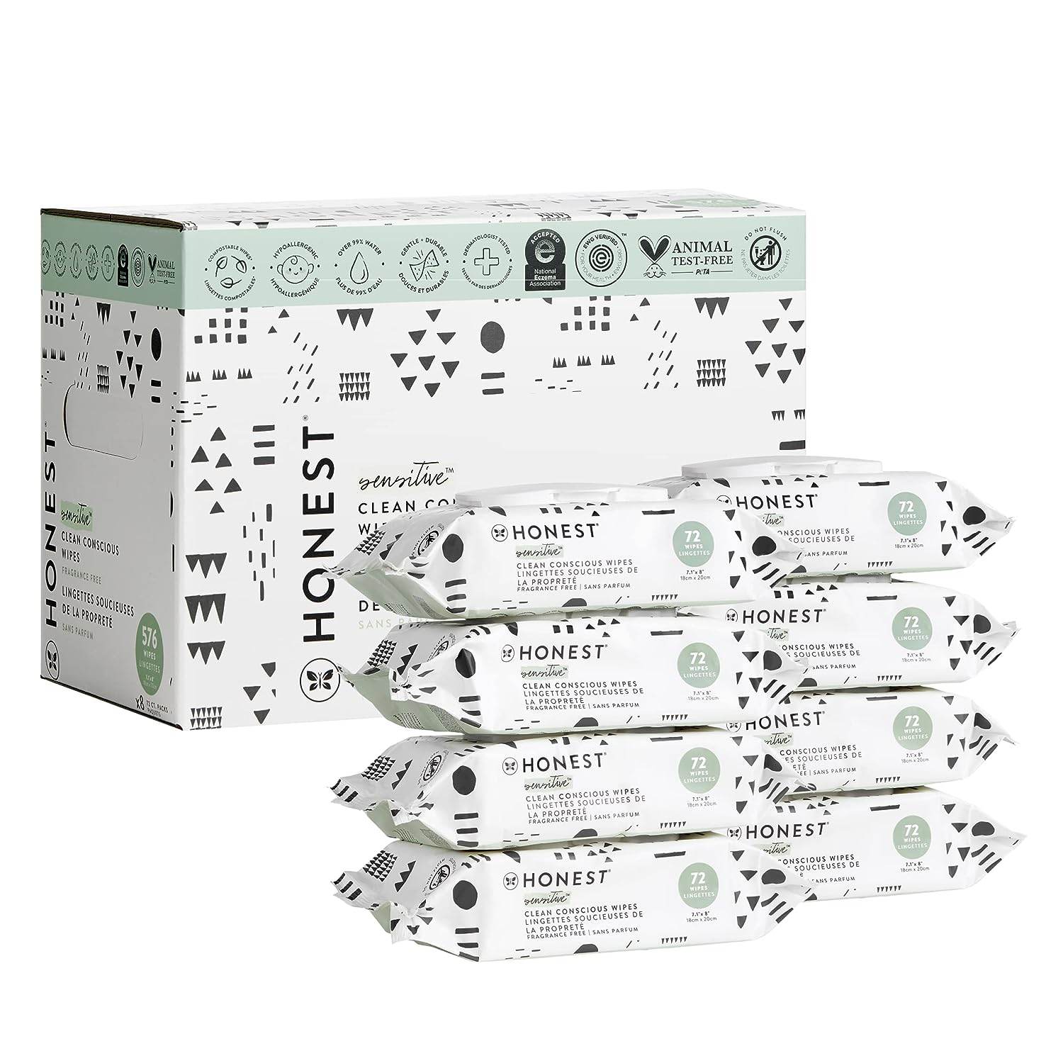 The Honest Company Clean Conscious Wipes | 99% Water, Compostable, Plant-Based, Baby Wipes | Hypoallergenic, EWG Verified | Geo Mood, 288 Count - Concordia Style Boutique