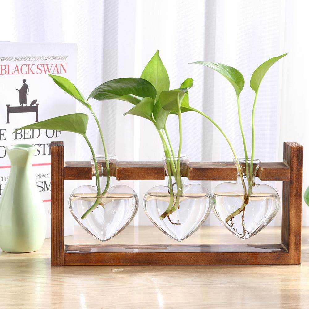 Glass and Wood Vase Planter Table Desktop - Concordia Style Boutique