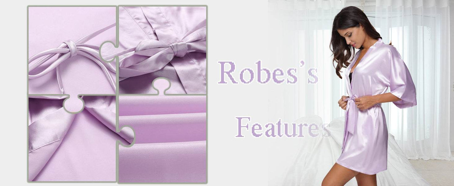 The Bund Women's Satin Robes Bride Bridesmaid Lace Short Silk Wedding Party Lightweight Bathrobe Soft Sleepwear S-XXXL - Concordia Style Boutique