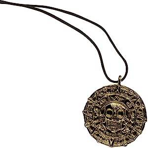 MASTER USA - COIN - Coin Necklace, Antique Gold Alloy Metal Medallion, Includes Black Nylon Neck Cord, Perfect for Cosplay, Pirates, Caribbean, Aztec, Skull, Fantasy - COIN, Small - Concordia Style Boutique