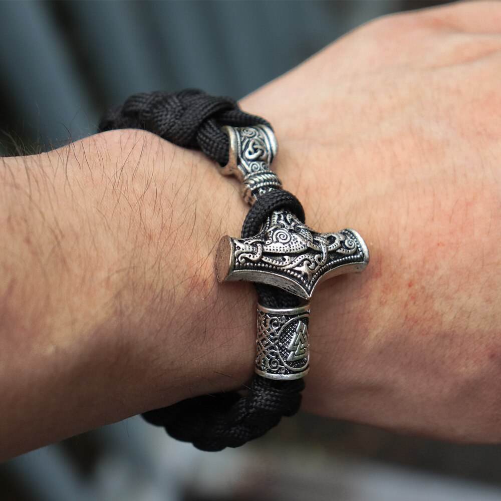 Mens Viking Mjolnir Leather Bracelet Thor hammer Wristband Norse Mythology - Concordia Style Boutique