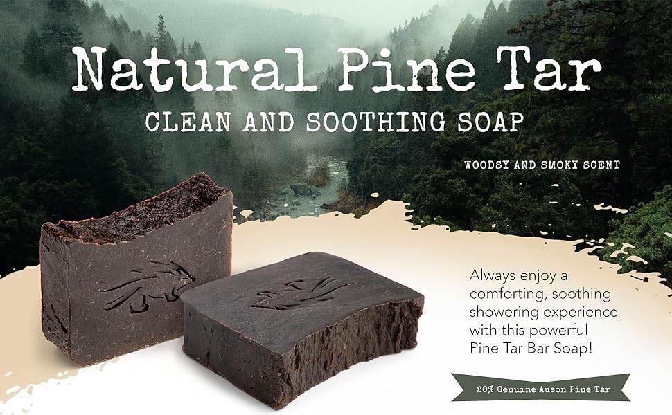 Natural Pine Tar Soap for Men and Women, 4 oz Bar, 20% Pine Tar - Handmade Body Soap to Help Relieve Symptoms of Eczema and Psoriasis - Creosote Free - Strong Smoky Campfire Like Scent - Concordia Style Boutique