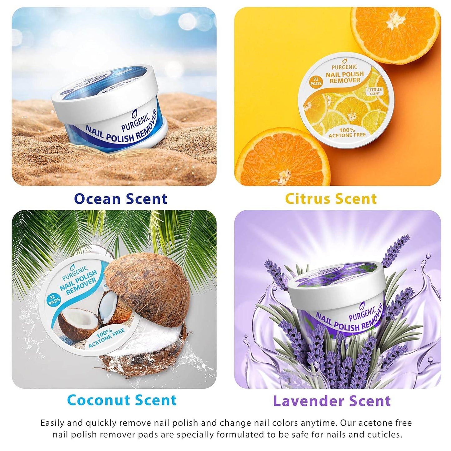 Purgenic Nail Polish Remover Pads - (128 Count) - On the Go & Travel - Lint Free Nail Polish Wipes - Pre-soaked Pads Made All Natural Ingredients - Cuticle Wipes - No Harsh Odor or Chemicals - Concordia Style Boutique