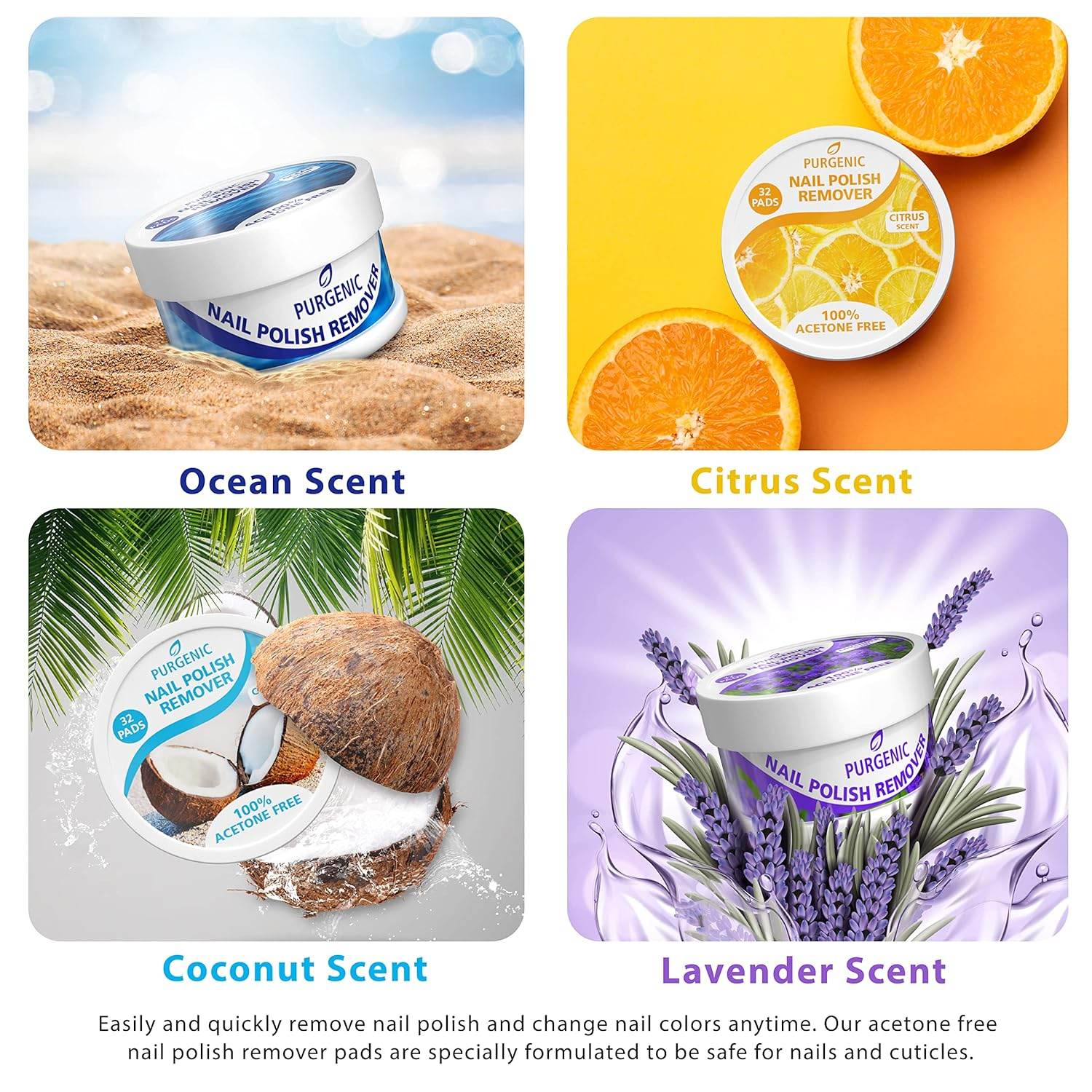 Purgenic Nail Polish Remover Pads - (128 Count) - On the Go & Travel - Lint Free Nail Polish Wipes - Pre-soaked Pads Made All Natural Ingredients - Cuticle Wipes - No Harsh Odor or Chemicals - Concordia Style Boutique