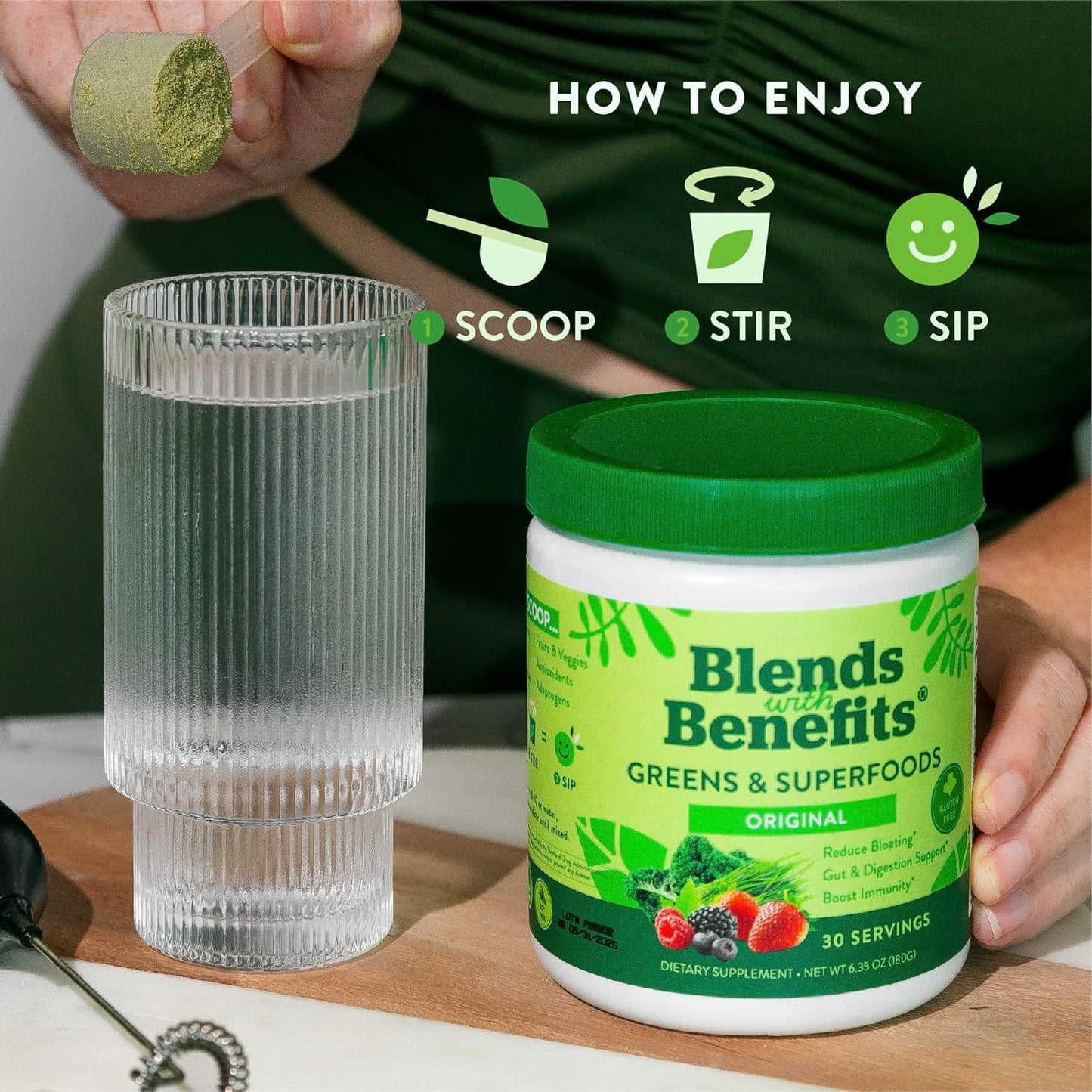 360 Nutrition Blends with Benefits Super Greens Powder w/Probiotics, Digestive Enzymes, Sugar & Gluten Free, Plant Based Superfood Drink Mix for Gut Health, Bloating, Immunity, Overall Health, 6.35 oz - Concordia Style Boutique