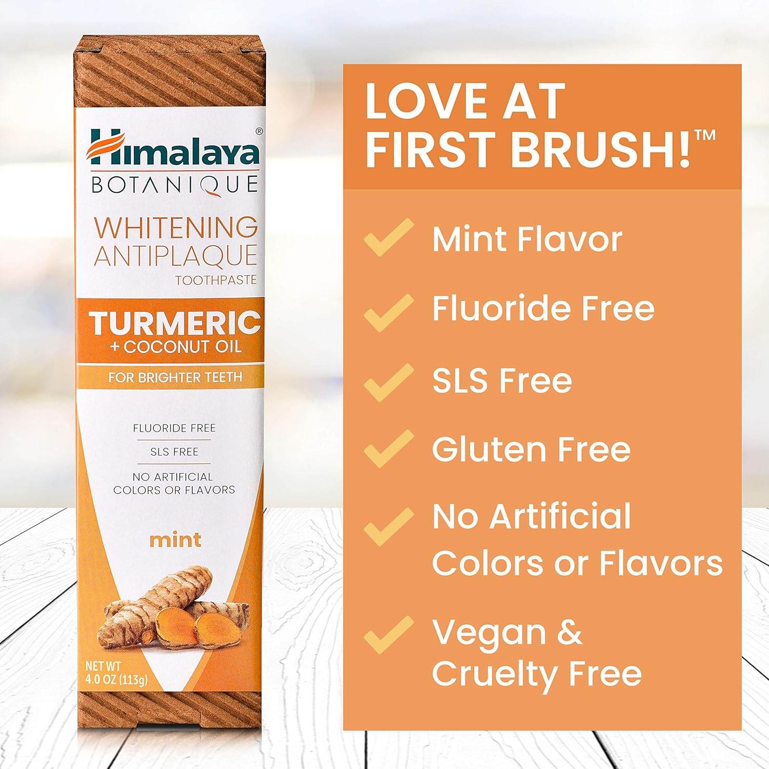 Himalaya Botanique Turmeric & Coconut Oil Whitening Antiplaque Herbal Toothpaste, Whitens Teeth, Fluoride Free, No Artificial Flavors, SLS Free, Vegan, Cruelty Free, Foaming, Mint Flavor, 4 Oz, 1 Pack - Concordia Style Boutique