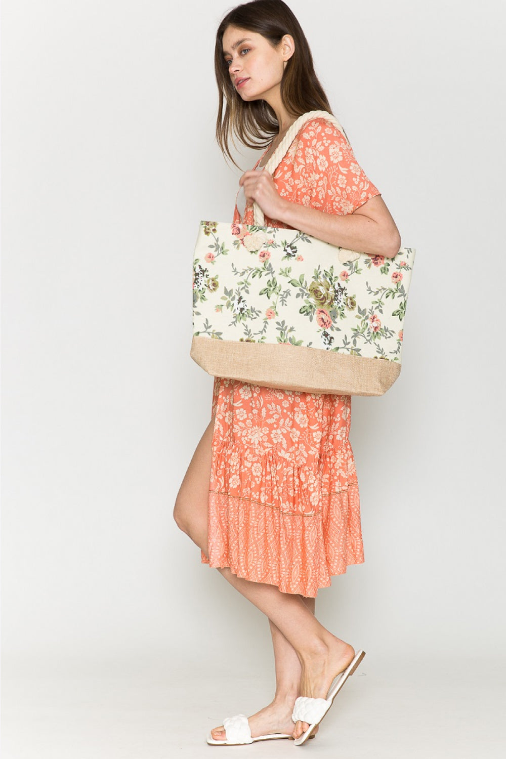 Justin Taylor Floral Rope Handle Tote - Premium from Trendsi - Just $14.14! Shop now at Concordia Style Boutique