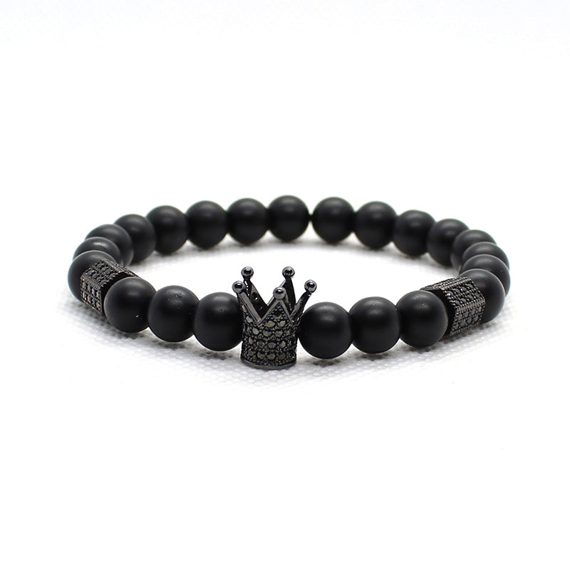 Matte Onyx Stone Beads Skull Bracelet Set Crown - Concordia Style Boutique