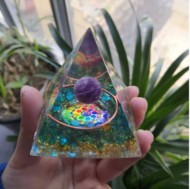Handmade Amethyst Crystal Sphere Orgone Pyramid Copper Blue Quartz EMF Protection Energy Orgonite - Concordia Style Boutique