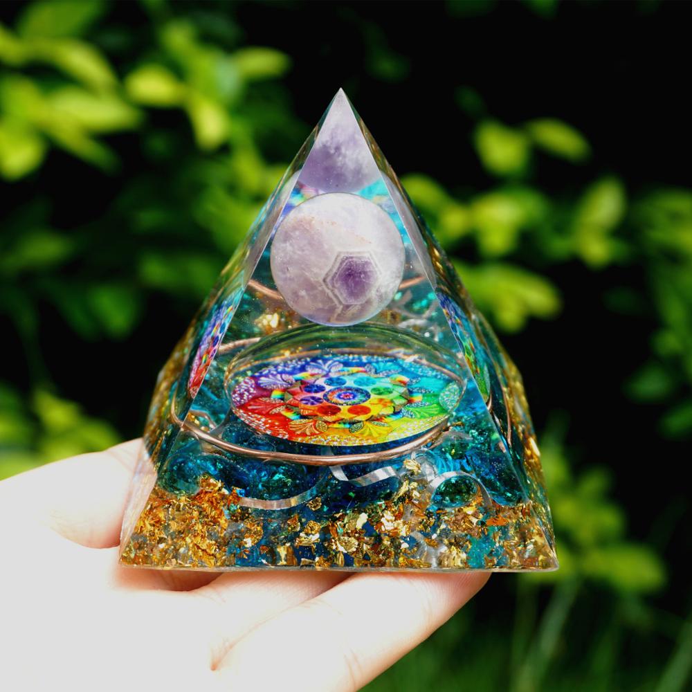 Handmade Amethyst Crystal Sphere Orgone Pyramid Copper Blue Quartz EMF Protection Energy Orgonite - Concordia Style Boutique