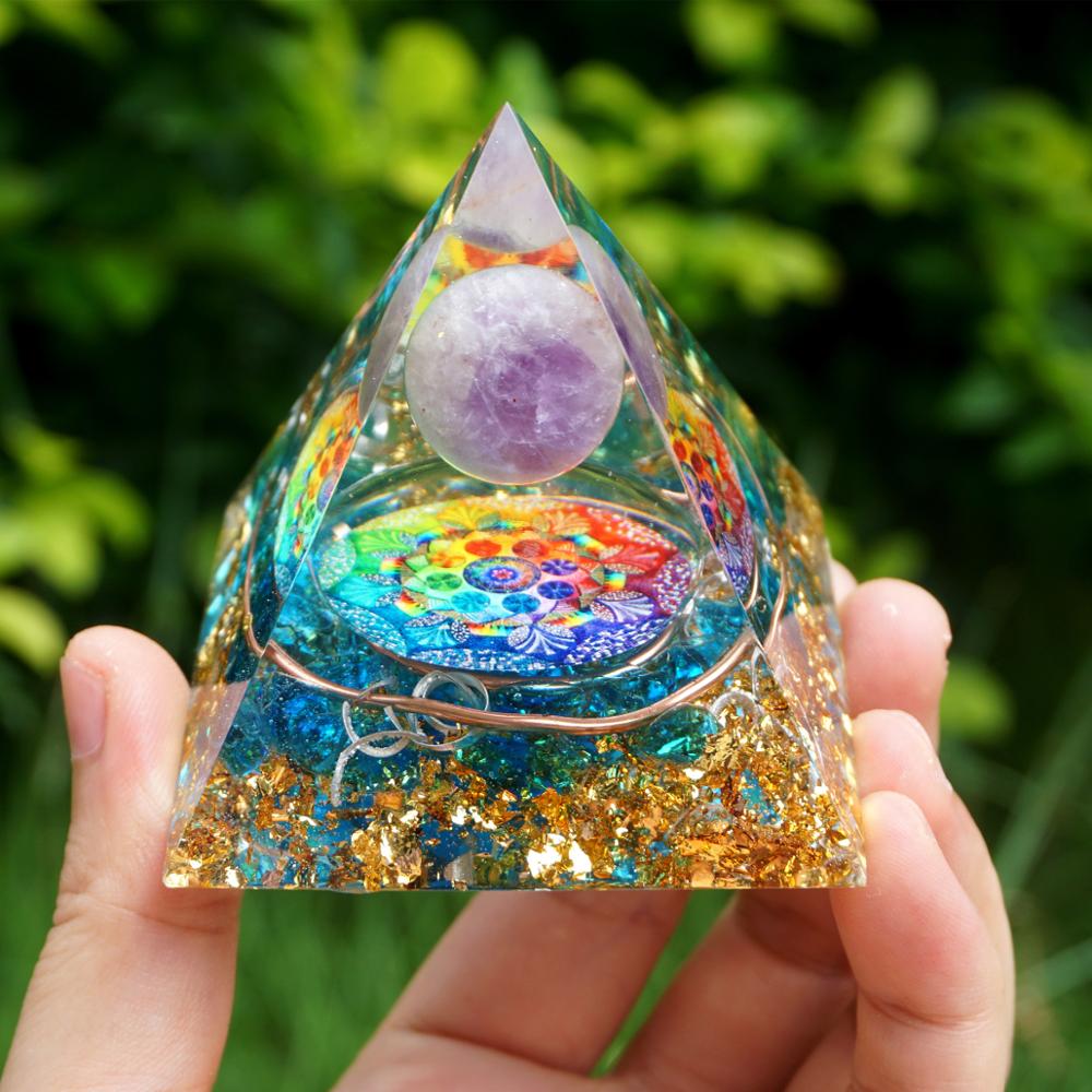 Handmade Amethyst Crystal Sphere Orgone Pyramid Copper Blue Quartz EMF Protection Energy Orgonite - Concordia Style Boutique