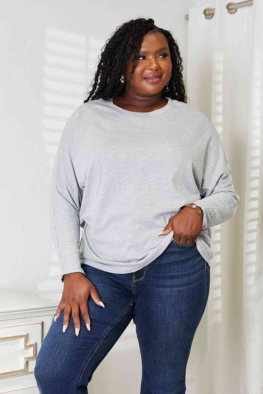Double Take Seam Detail Round Neck Long Sleeve Top - Concordia Style Boutique