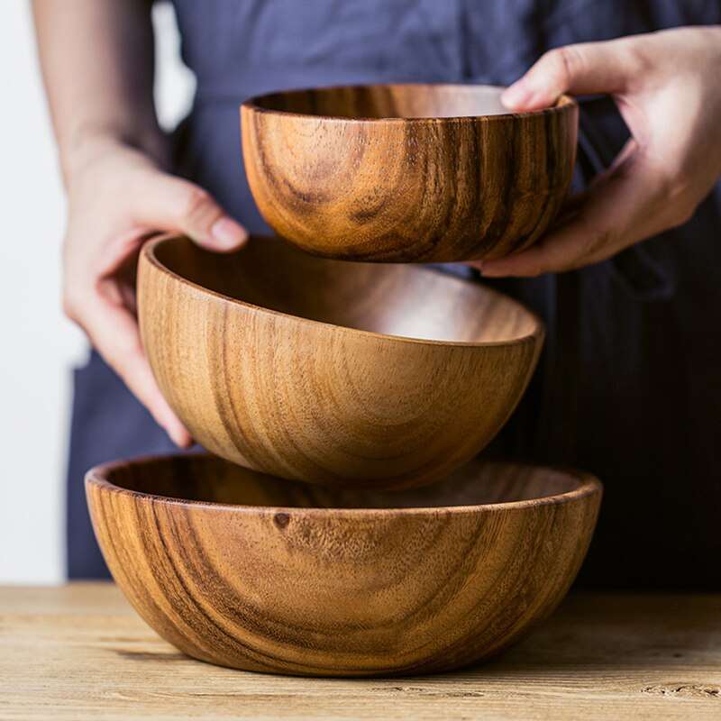 3 size unpainted natural acacia wooden bowl - Concordia Style Boutique