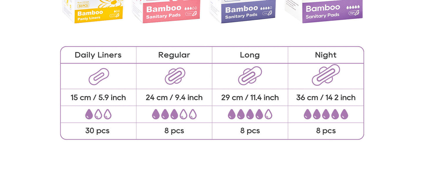 Bamboo Viscose Sanitary Pads with Wings 100% Natural Sanitary Pads Chlorine and Fragrance Free Heavy Absorbency Sanitary Napkins for Women 8 Count - Premium Sanitary Napkins from Concordia Style Boutique - Just $14.30! Shop now at Concordia Style Boutique