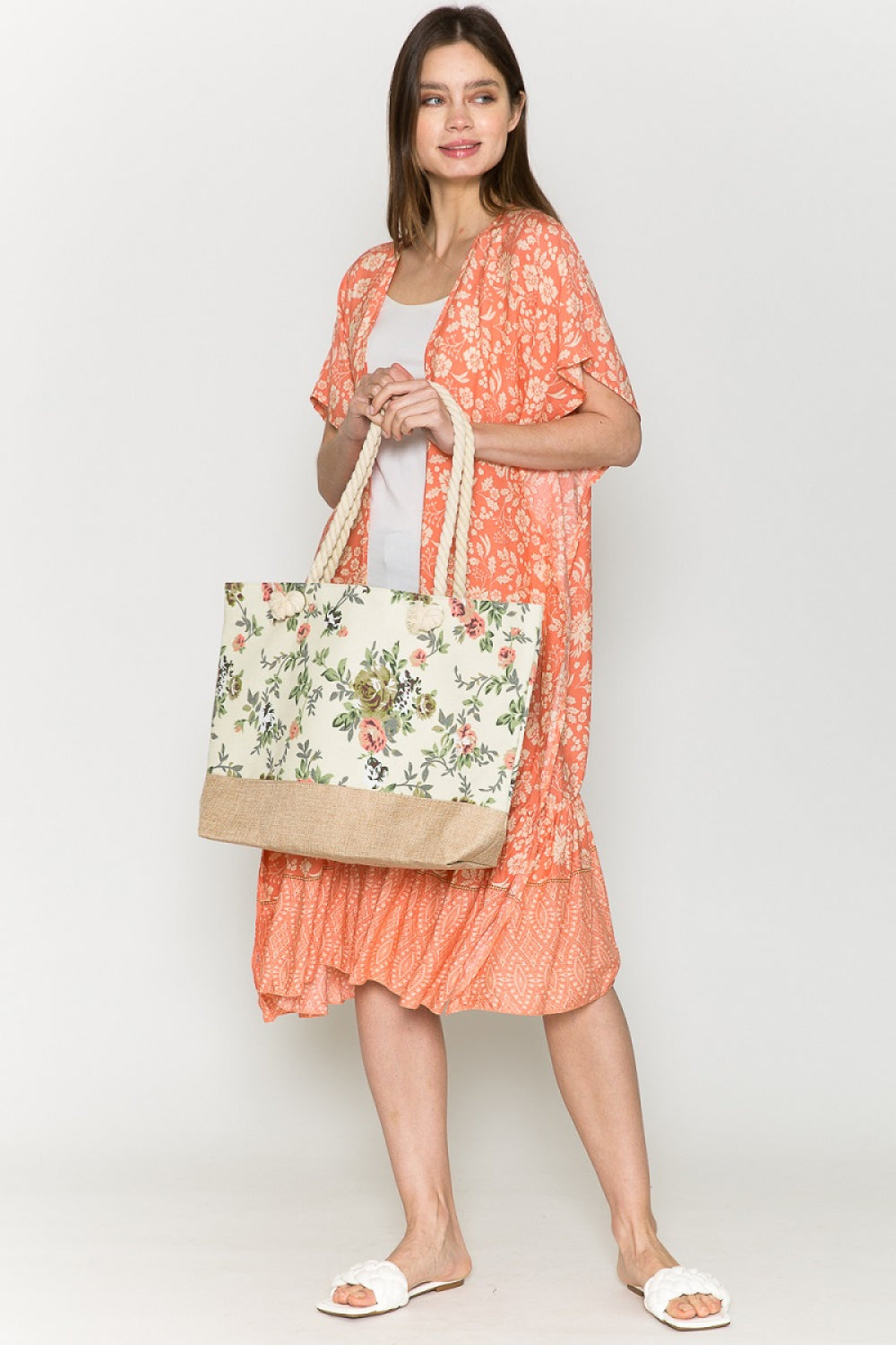 Justin Taylor Floral Rope Handle Tote - Premium from Trendsi - Just $14.14! Shop now at Concordia Style Boutique