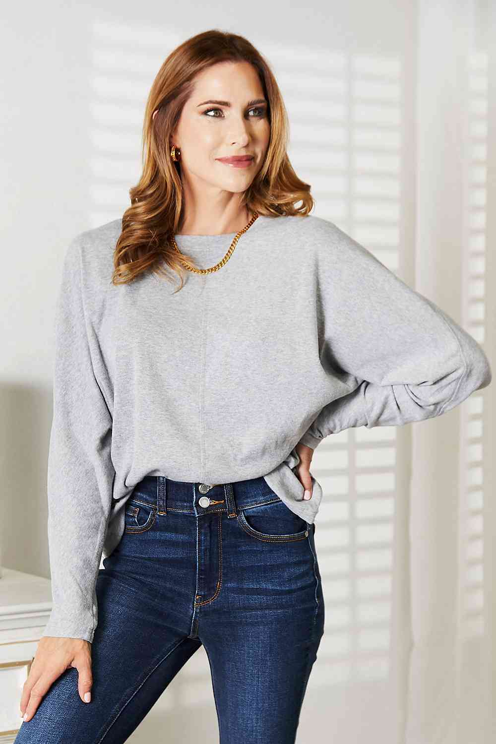 Double Take Seam Detail Round Neck Long Sleeve Top - Concordia Style Boutique