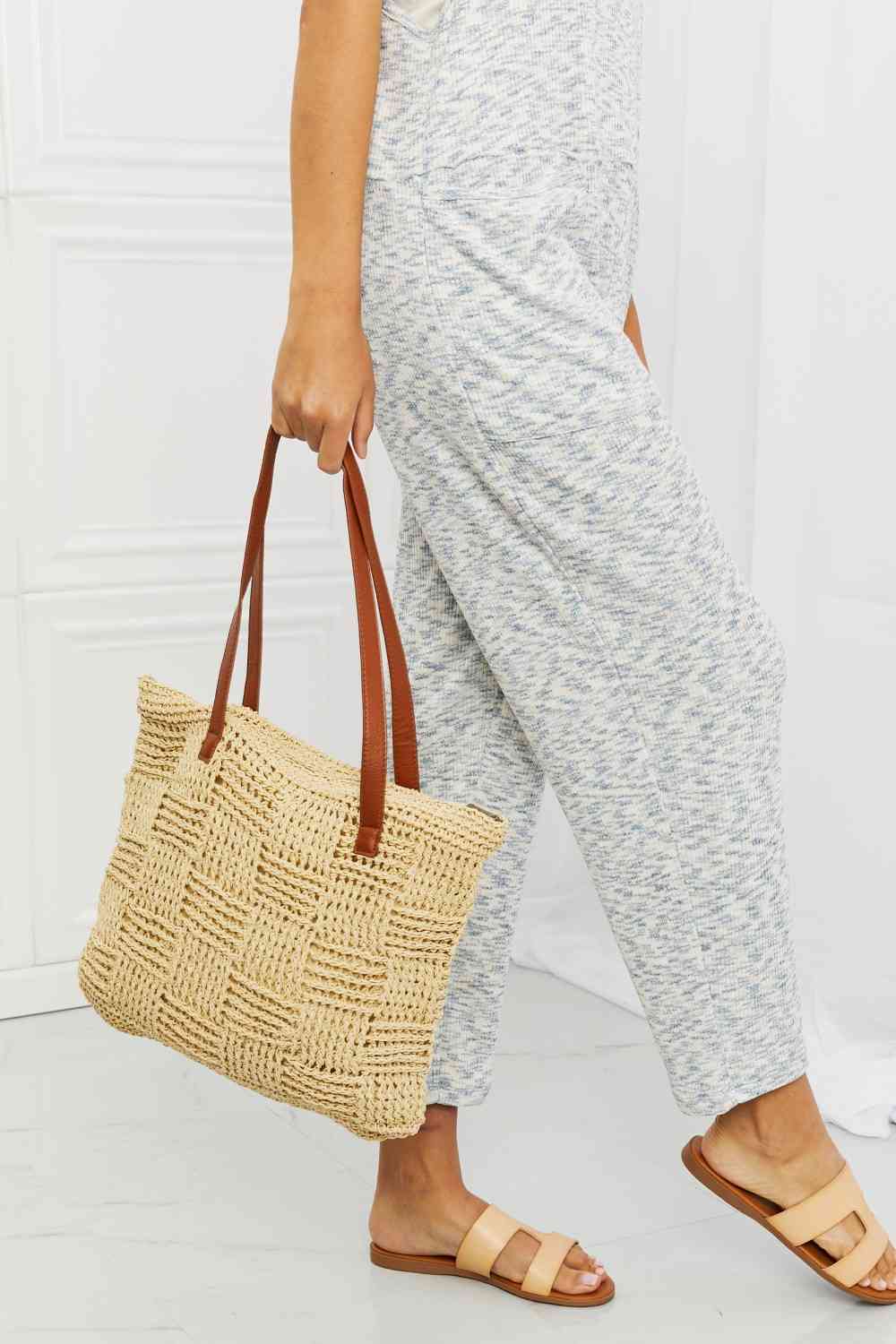 Fame Picnic Date Straw Tote Bag - Premium bag from Trendsi - Just $46.40! Shop now at Concordia Style Boutique