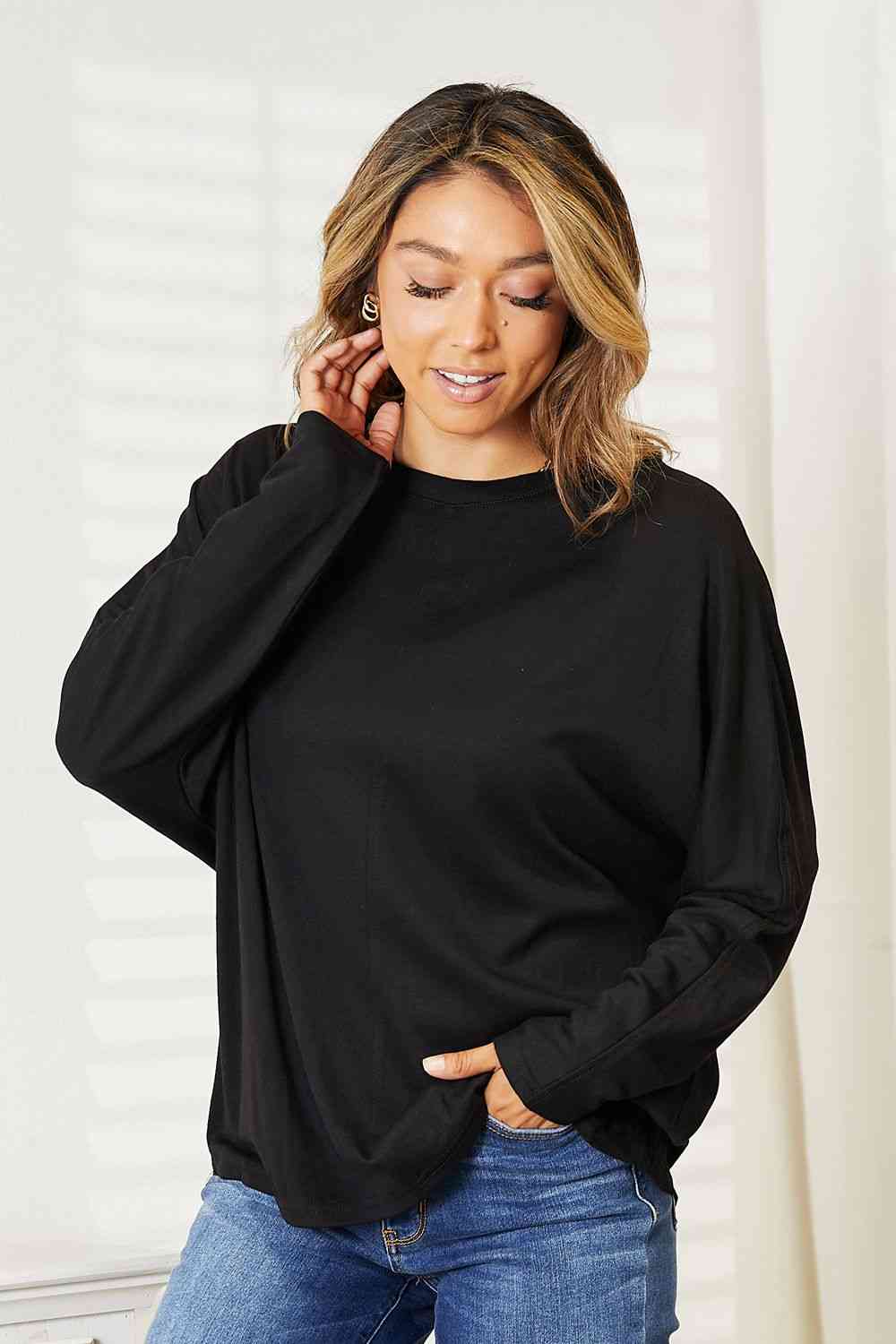 Double Take Seam Detail Round Neck Long Sleeve Top - Concordia Style Boutique