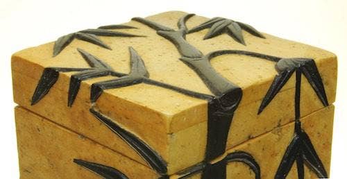 Bamboo Design - Small Cube Soapstone Trinket Decor BoxHeart