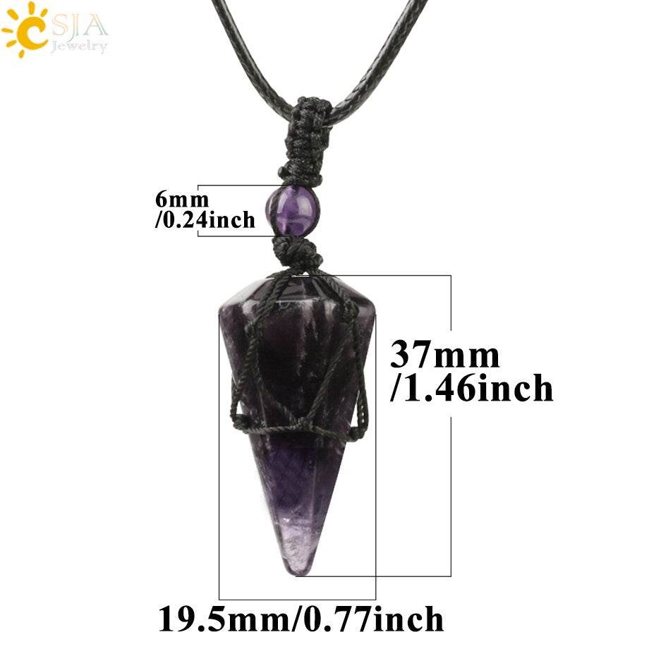 CSJA Natural Stone Cone Pendants Crystal Quartz Black Rope Wrapped Treatment Stones Necklace for Men Female Fashion Jewelry G173 - Concordia Style Boutique