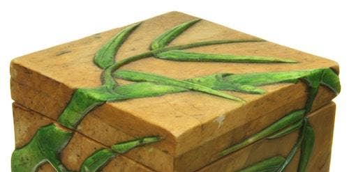 Bamboo Design - Small Cube Soapstone Trinket Decor BoxHeart