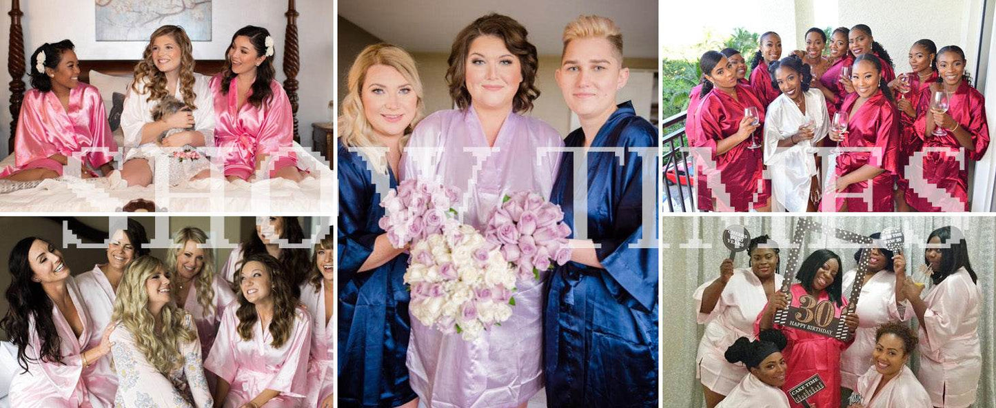 The Bund Women's Satin Robes Bride Bridesmaid Lace Short Silk Wedding Party Lightweight Bathrobe Soft Sleepwear S-XXXL - Concordia Style Boutique