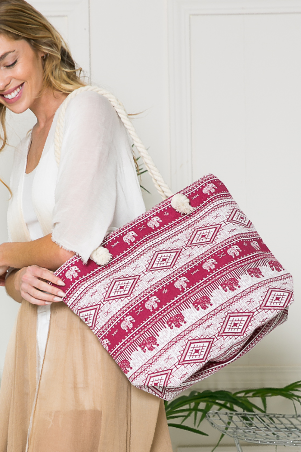 Justin Taylor Printed Tote with Rope Handles - Premium from Trendsi - Just $14.14! Shop now at Concordia Style Boutique