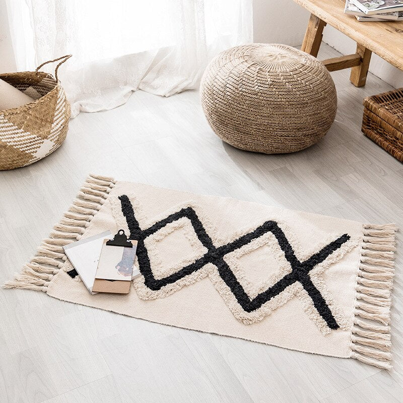 Retro Bohemian Hand Woven Cotton Linen Tassel Carpet Rug Bedside Rug Geometric Floor Mat Living Room Bedroom Carpet Home Decor - Premium from Concordia Style Boutique - Just $37.93! Shop now at Concordia Style Boutique