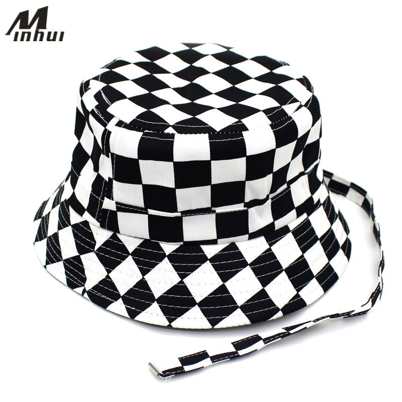 Minhui 2018 New Black White Plaid Bucket Hats for Men Flat Fishing Cap Women Hip Hop Caps Hat - Premium from Concordia Style Boutique - Just $14.26! Shop now at Concordia Style Boutique