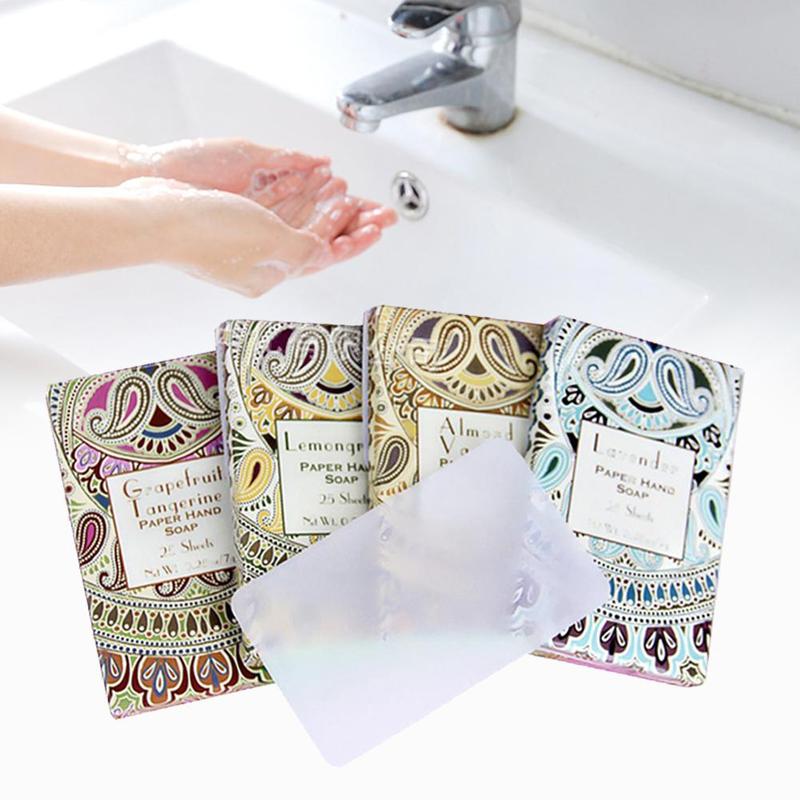 25pcs Travel Soap Paper Portable Outdoor Washing Hand Bath Clean Scented Slice Sheets Mini Paper Soap Random Disposable Soap - Concordia Style Boutique