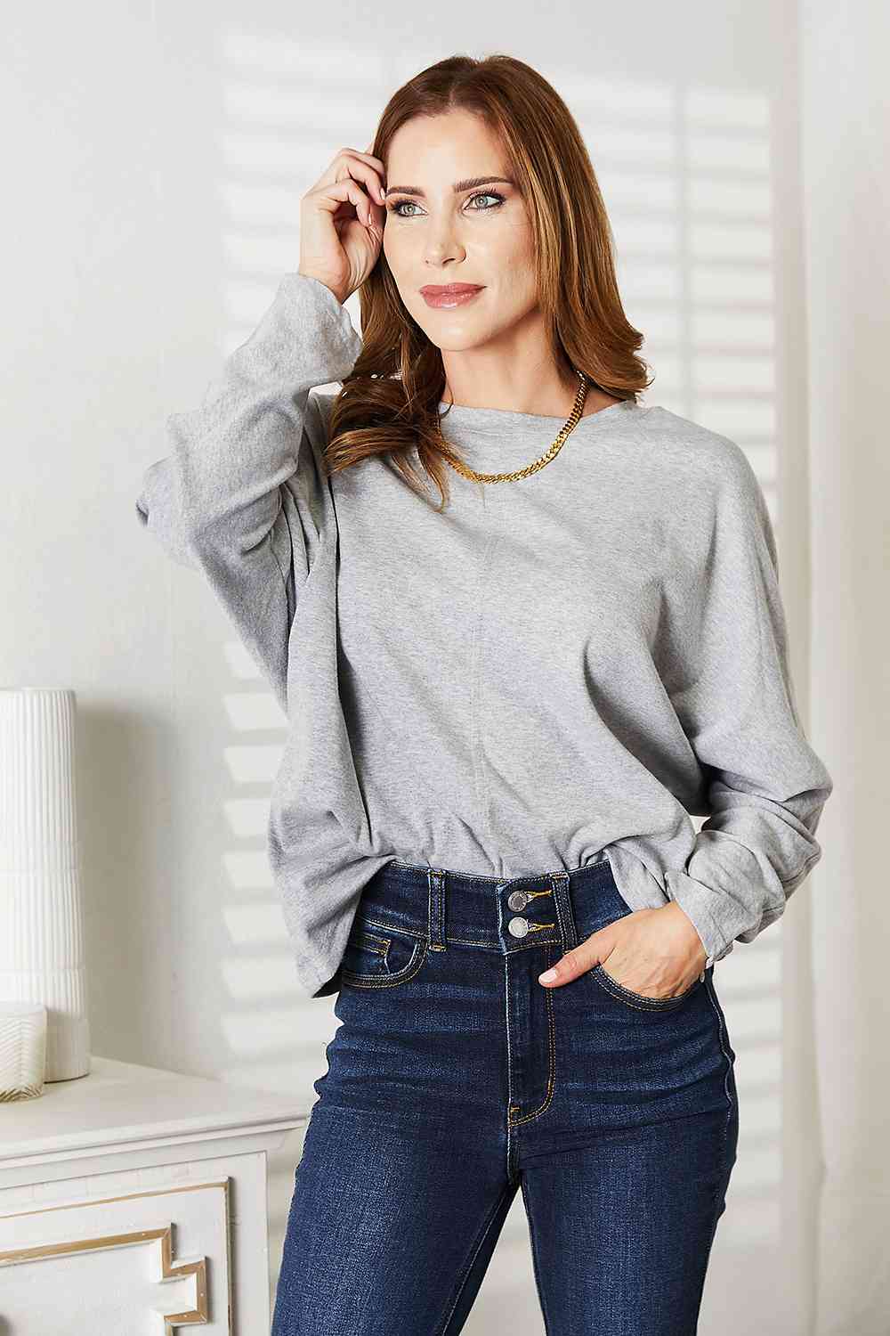 Double Take Seam Detail Round Neck Long Sleeve Top - Concordia Style Boutique