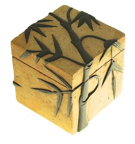 Bamboo Design - Small Cube Soapstone Trinket Decor BoxHeart