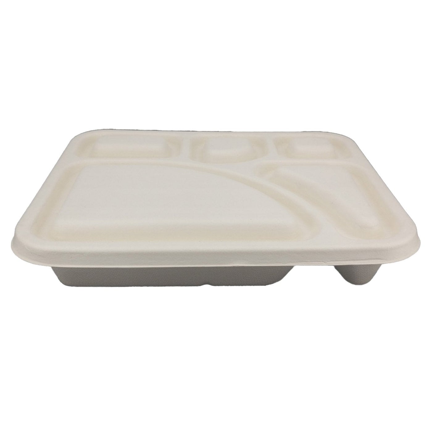Disposable Biodegradable Sugarcane Bagasse (Pack of 5) Food 5 Partition Tray with Lid 24x20x4 cm With Corn Starch Based Spoon 14 CM - Concordia Style Boutique