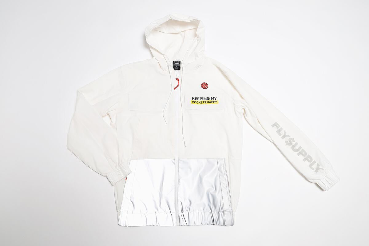 Happy Pockets Windbreaker Zip-Up Jacket (White) - Concordia Style Boutique
