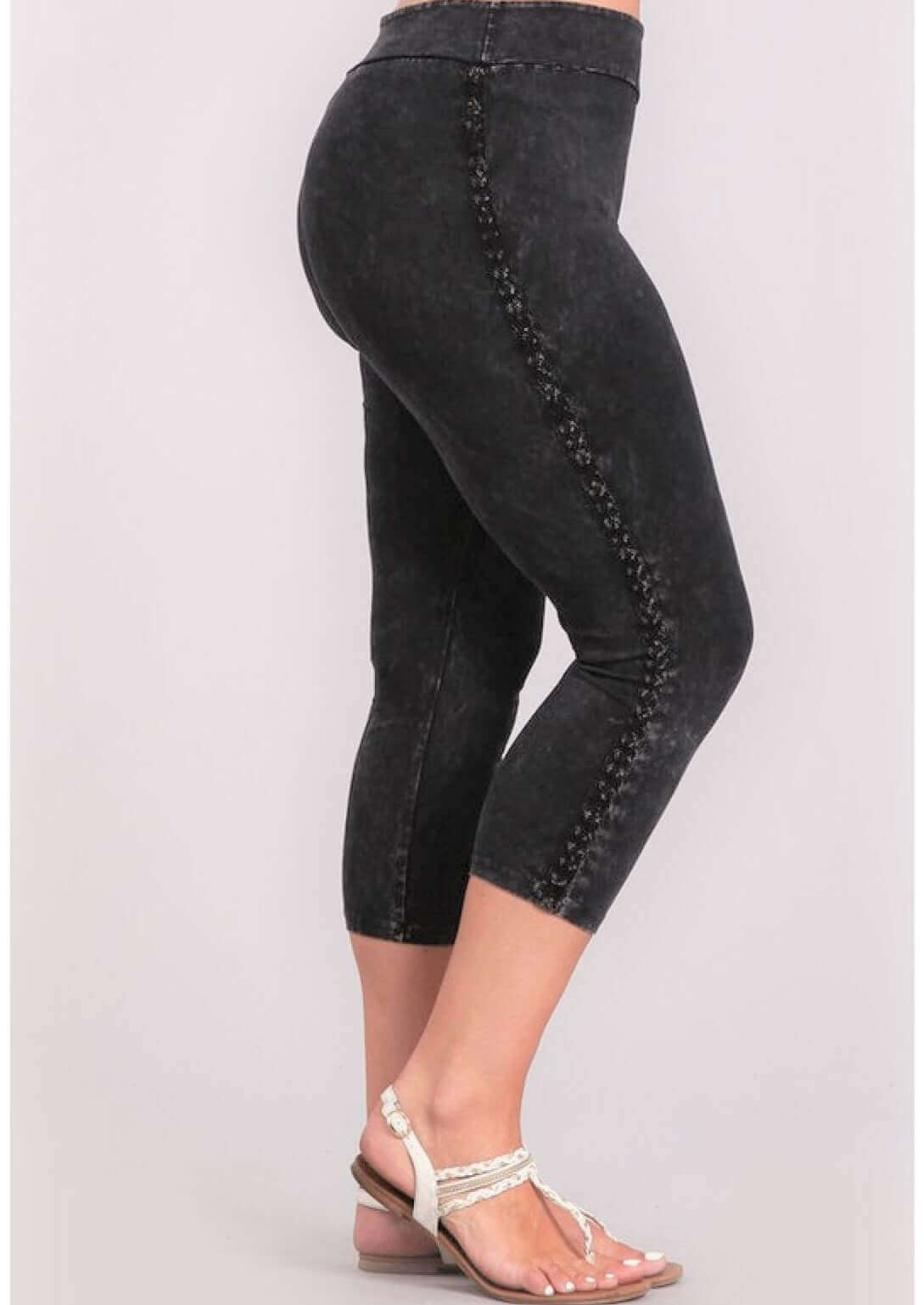 Crochet Striped Mineral Washed Capri Leggings Made in USA - Plus Size - Concordia Style Boutique