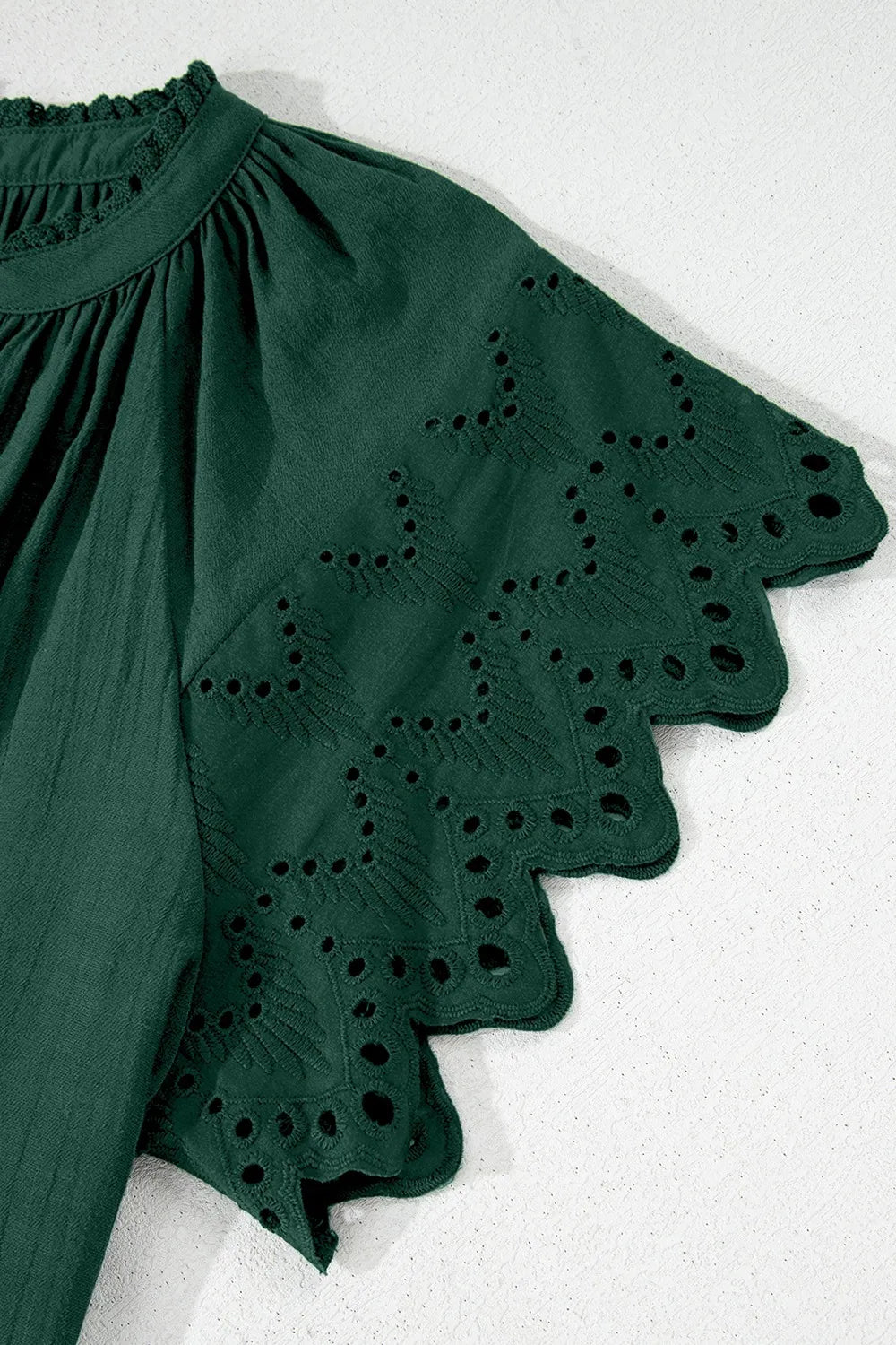 Eyelet Embroidered Sleeve Tie Neck Blouse - Concordia Style Boutique