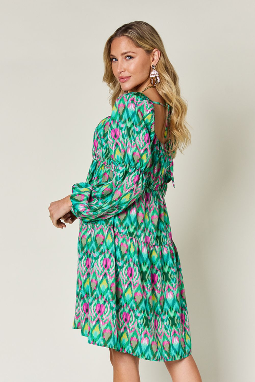 Double Take Full Size Printed Long Sleeve Dress - Concordia Style Boutique