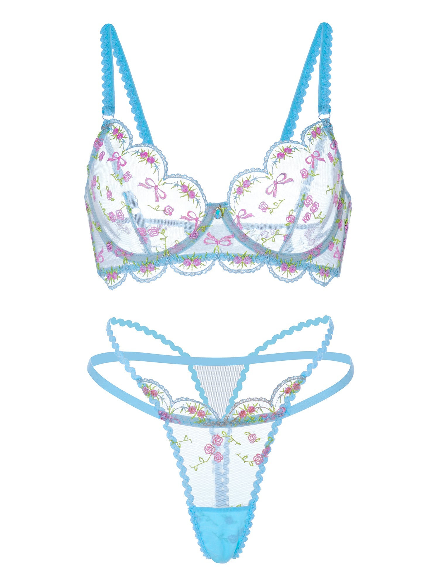 Light Blue Floral Lace Lingerie Set - Concordia Style Boutique