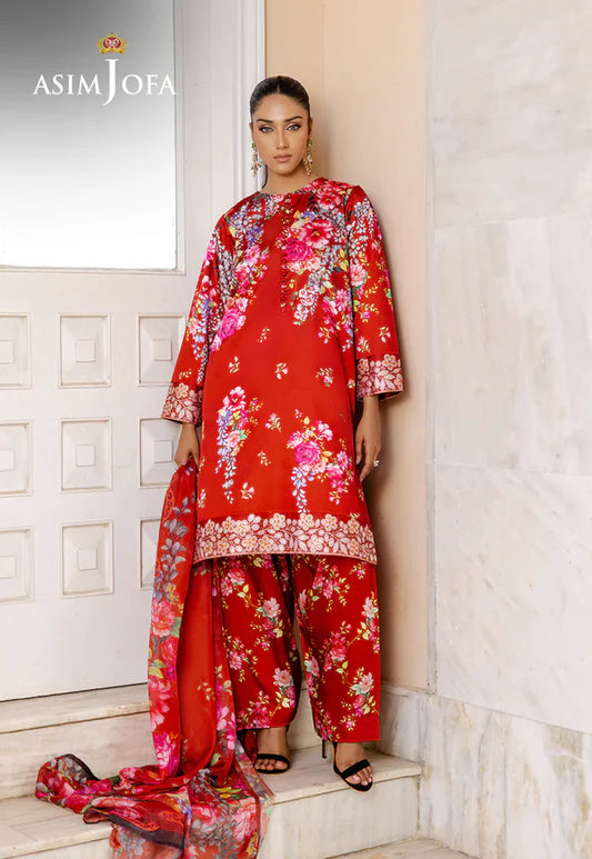 Asim Jofa - AJPB-197 3 Piece Printed Charmeuse Silk