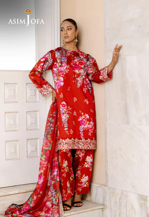 Asim Jofa - AJPB-197 3 Piece Printed Charmeuse Silk