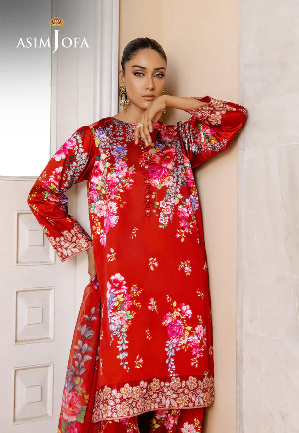 Asim Jofa - AJPB-197 3 Piece Printed Charmeuse Silk