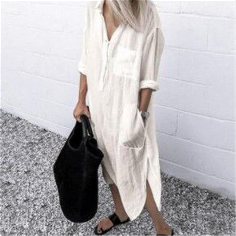 Elegant Solid Color Slit Dress - Long Shirt Dress - Premium Long Shirt Dress from Concordia Style Boutique - Just $27.89! Shop now at Concordia Style Boutique