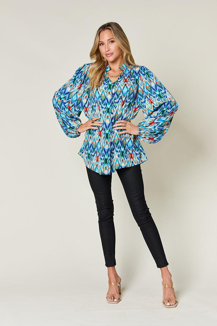 Double Take Full Size Printed Balloon Sleeve Blouse - Concordia Style Boutique