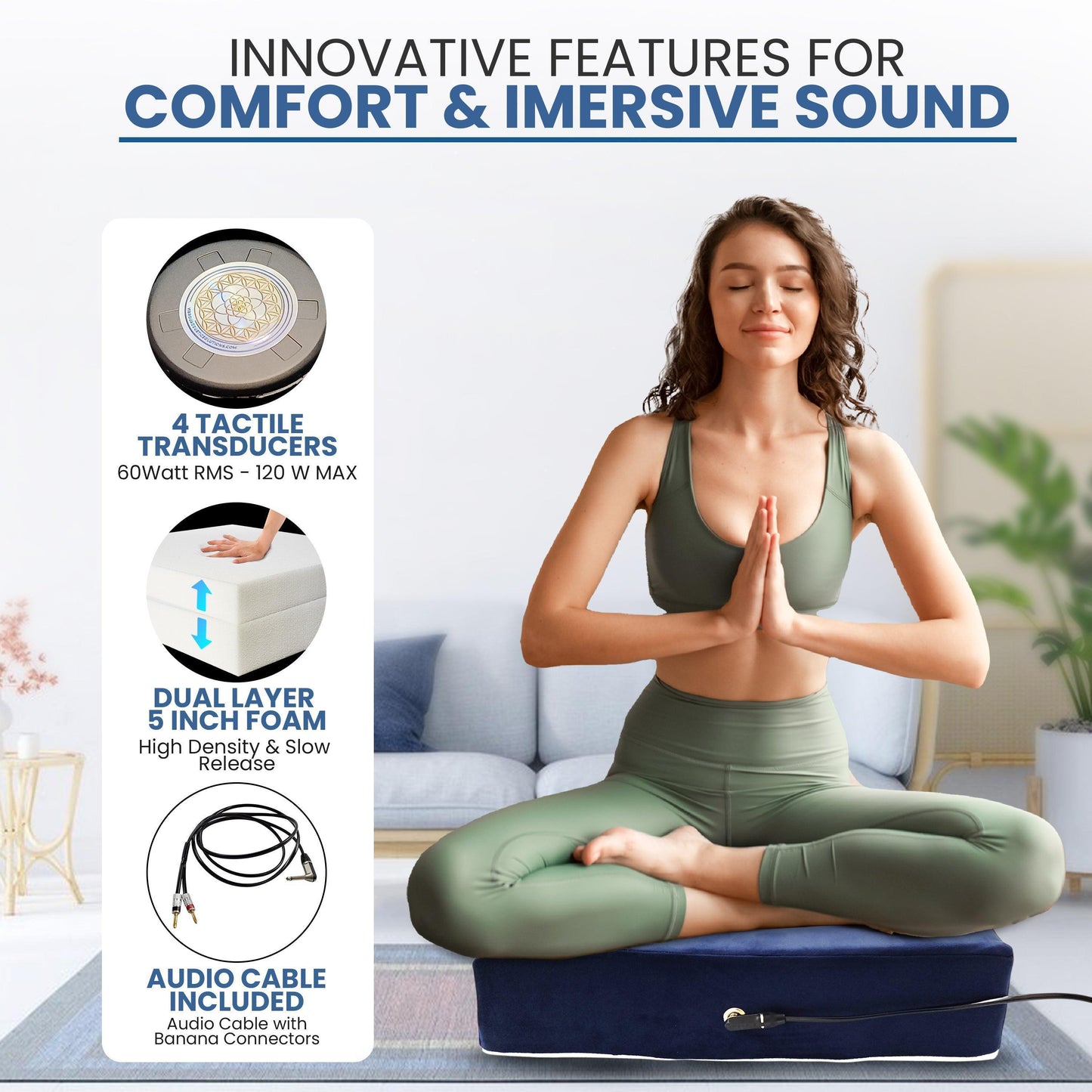 Vibroacoustic Therapy Zafu Meditation Cushion bundle with custom amplifier - Concordia Style Boutique